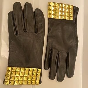 MICHAEL Michael Kors Black Leather Gloves w/ Gold Studs